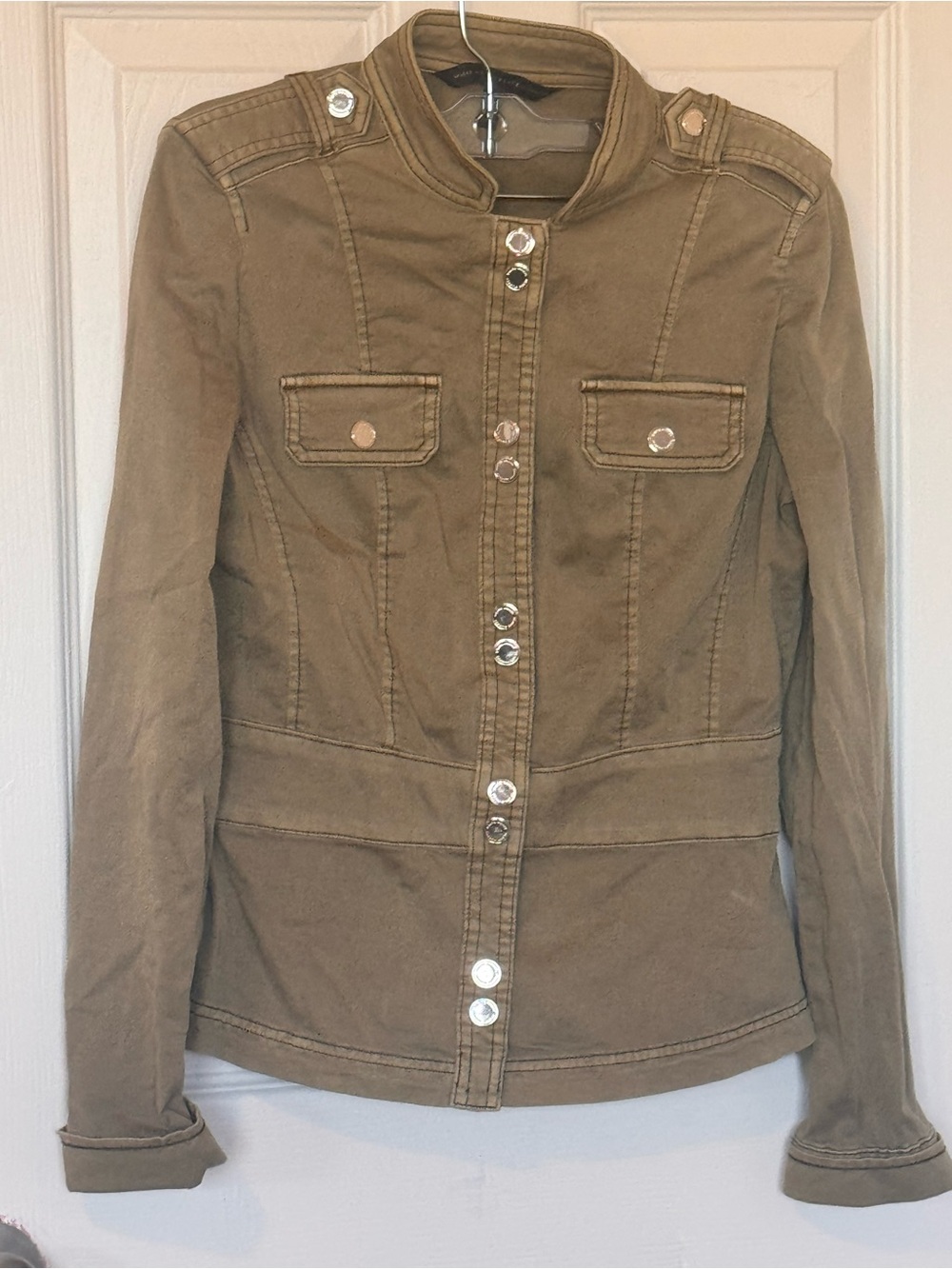 Women’s Military-Style Button Front Jacket in Olive Brown